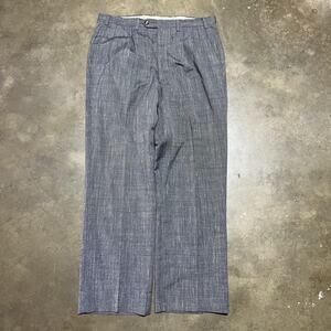 Vintage 70s Grey Wide Leg Pattern Pleated Trousers 34x31